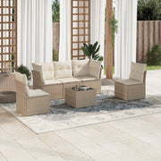 Loungeset 6-delig poly rattan beige met kussens