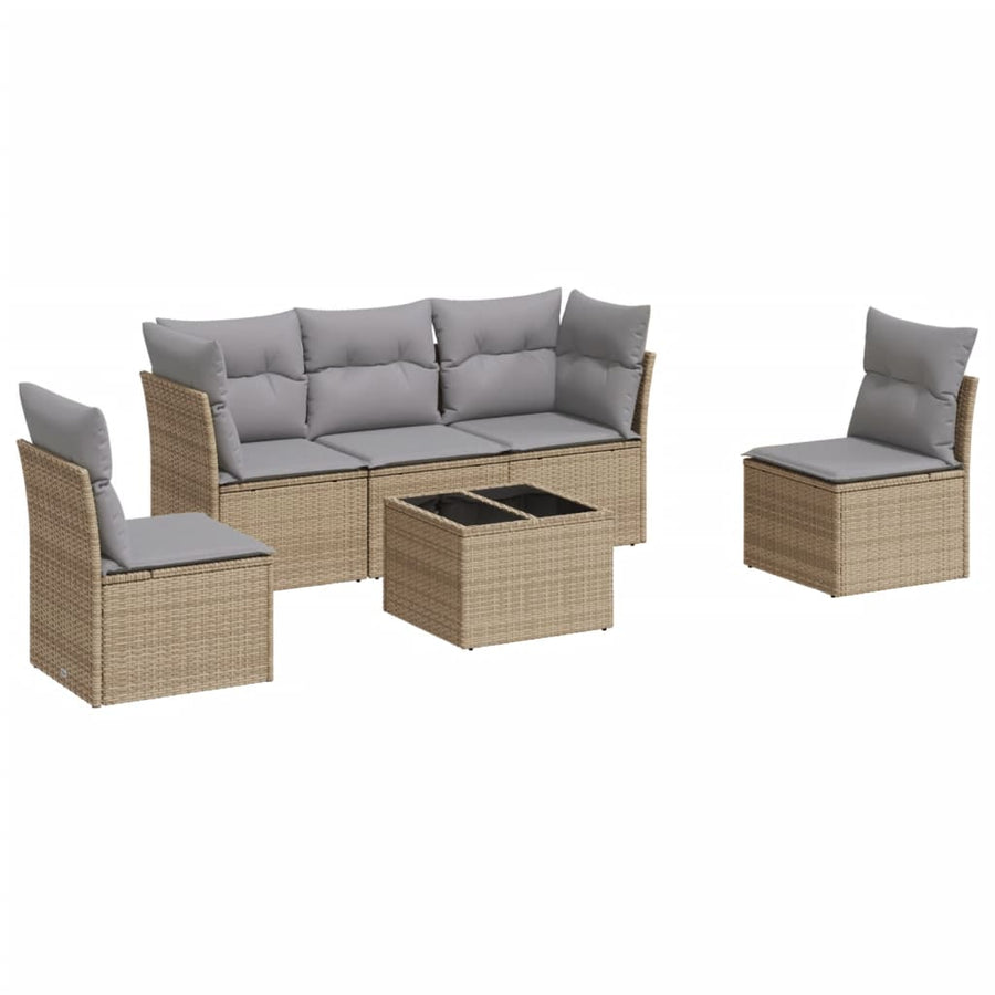 6-Delige Loungeset Met Kussens Poly Rattan Beige