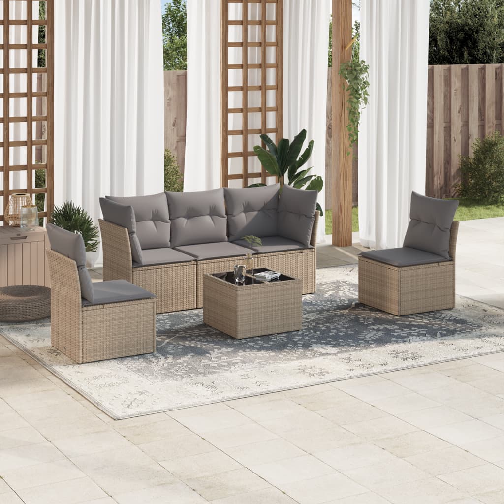 6-Delige Loungeset Met Kussens Poly Rattan Beige