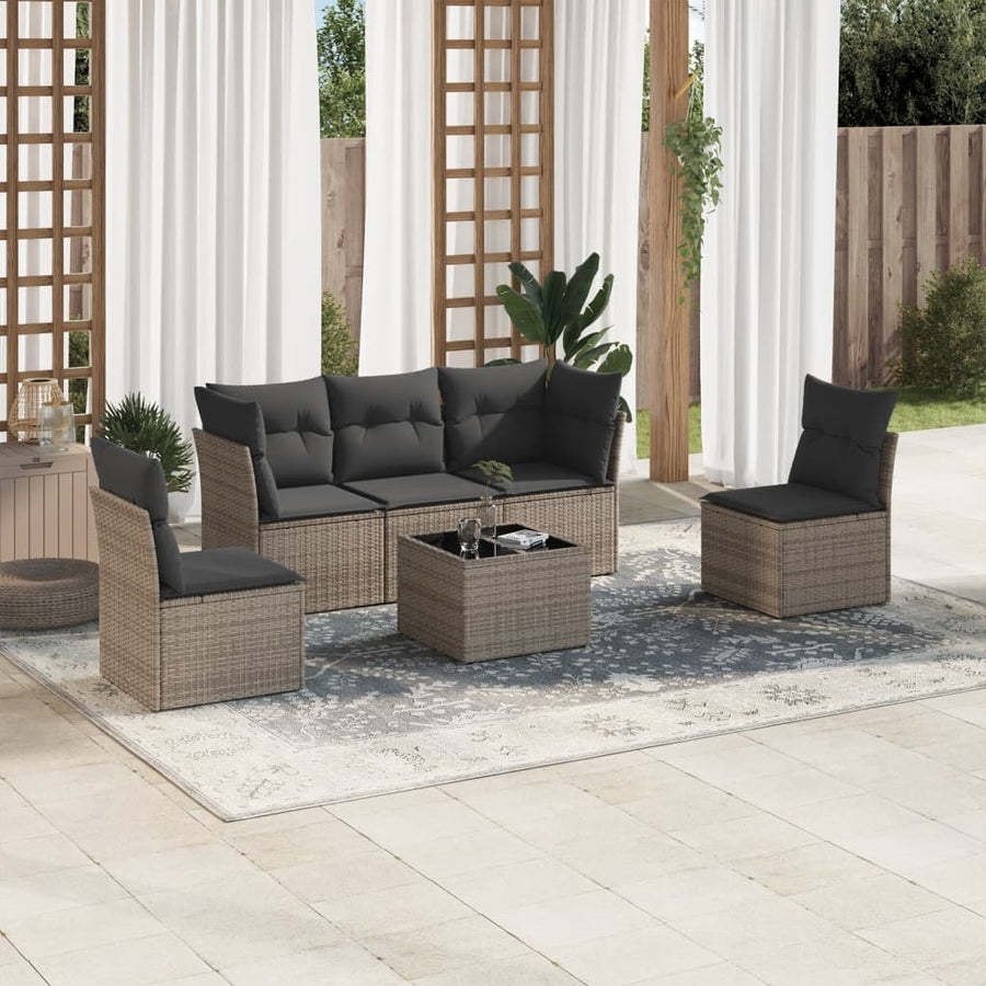 6-Delige Loungeset Met Kussens Poly Rattan Grijs
