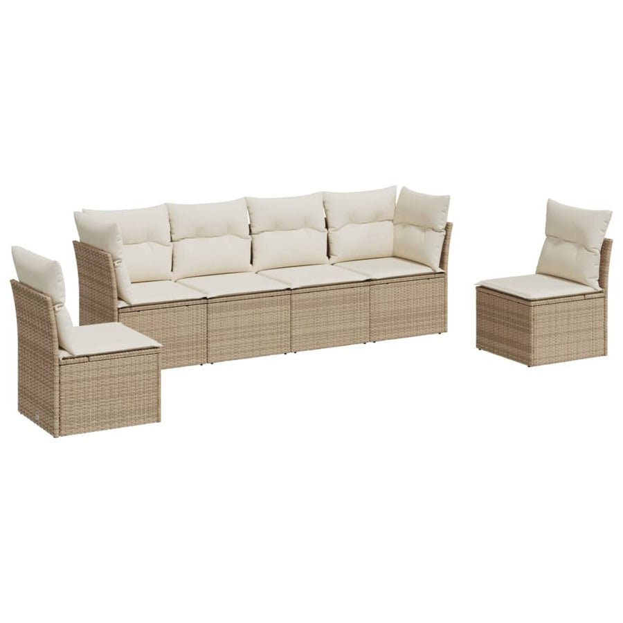 6-Delige Loungeset Met Kussens Poly Rattan Beige