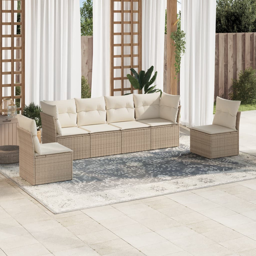 6-Delige Loungeset Met Kussens Poly Rattan Beige