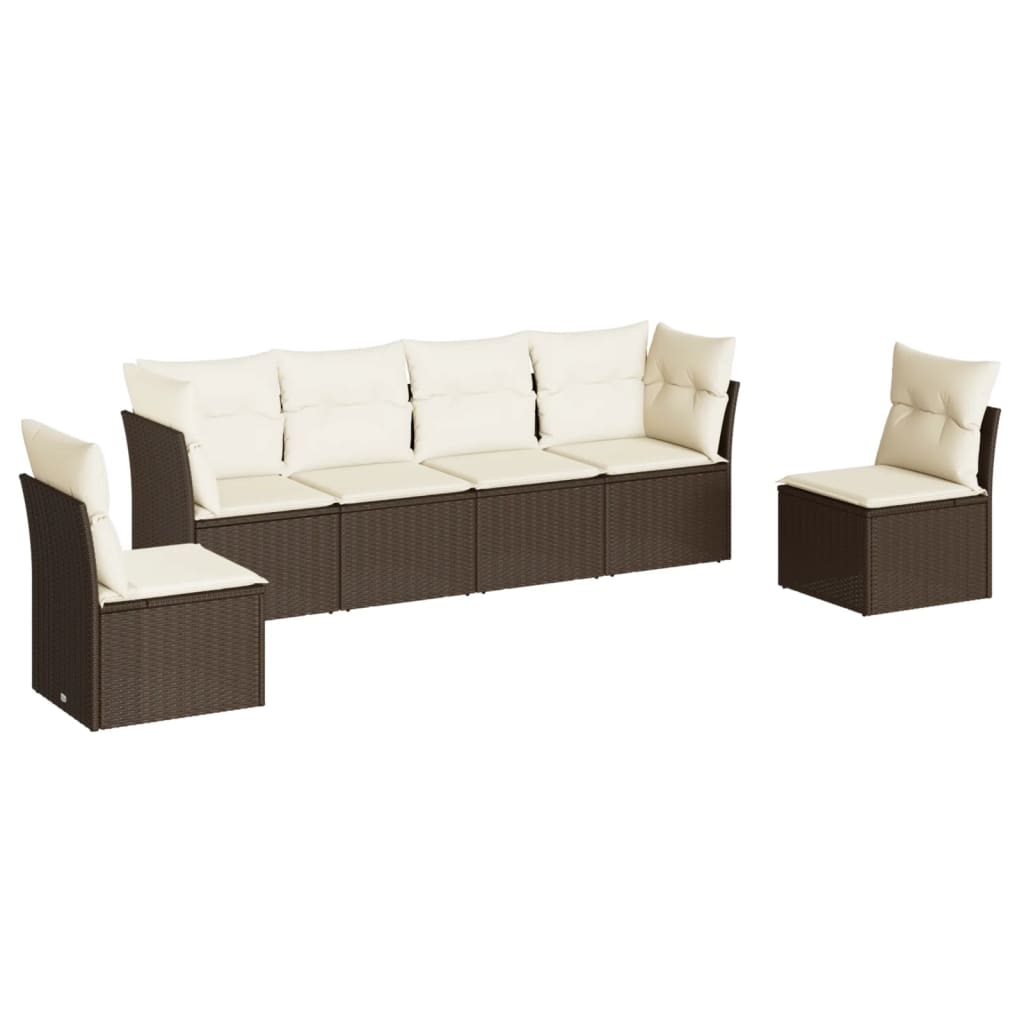 6-delige Loungeset met kussens poly rattan Bruin en crème Zonder tafel