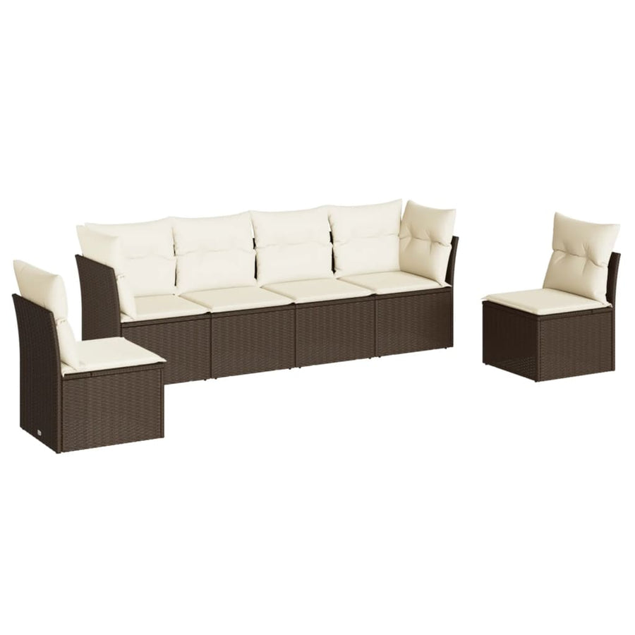 6-delige Loungeset met kussens poly rattan Bruin en crème Zonder tafel