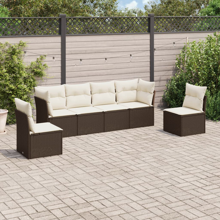 6-delige Loungeset met kussens poly rattan Bruin en crème Zonder tafel