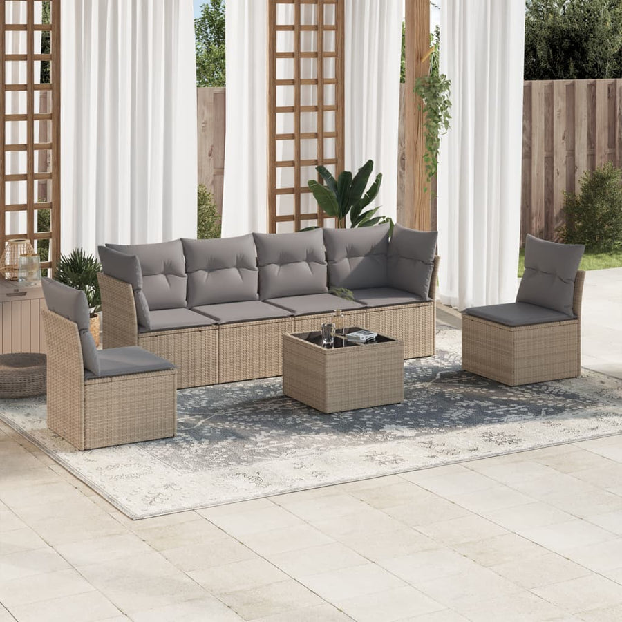 10-Delige Loungeset Met Kussens Poly Rattan Beige Blauw