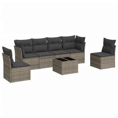 7-Delige Loungeset Met Kussens Poly Rattan Grijs