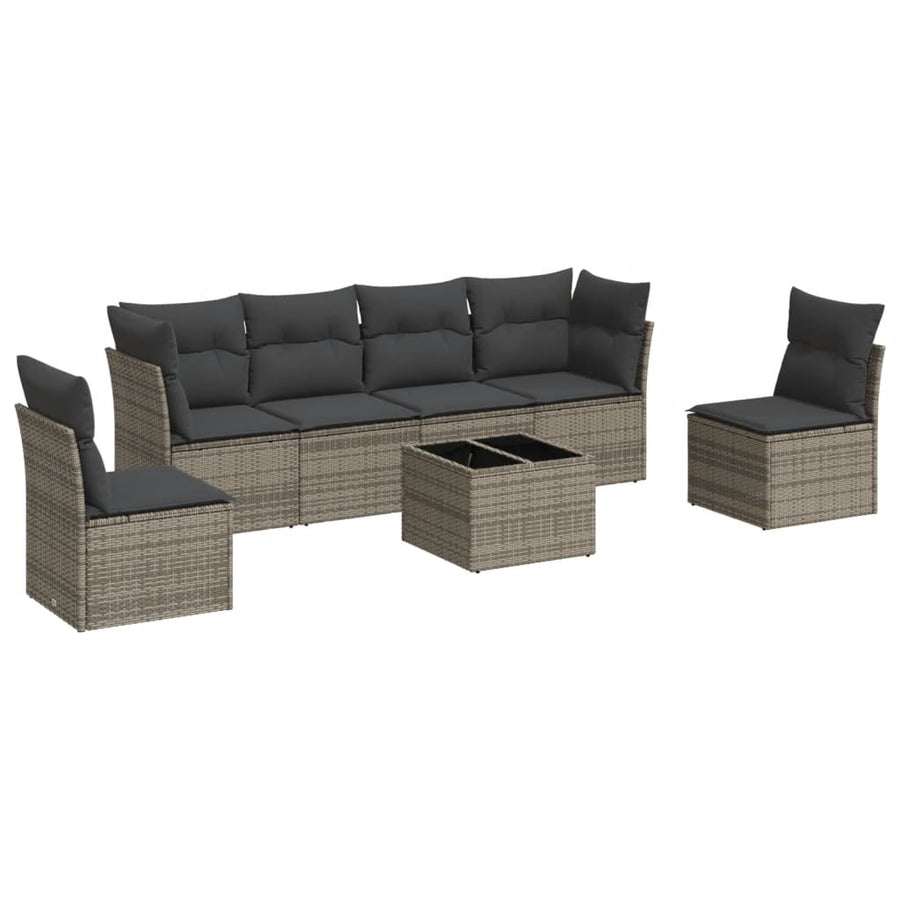 7-Delige Loungeset Met Kussens Poly Rattan Grijs