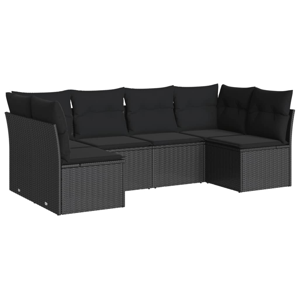 6-delige Loungeset met kussens poly rattan zwart Zwart Zonder tafel