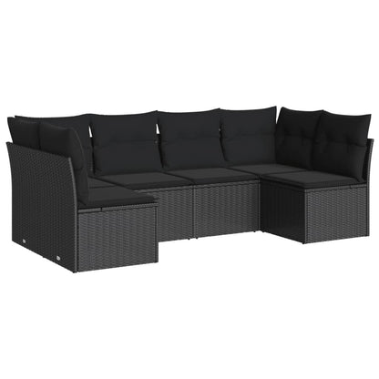 6-delige Loungeset met kussens poly rattan zwart Zwart Zonder tafel