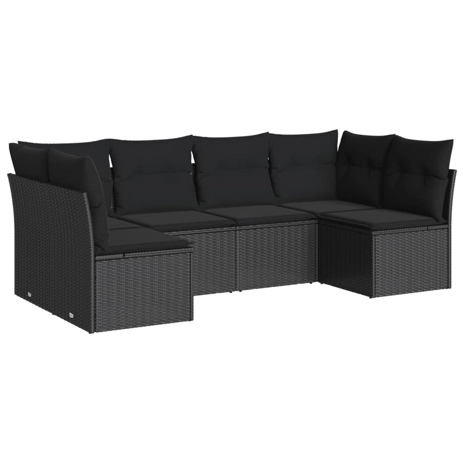 6-delige Loungeset met kussens poly rattan zwart Zwart Zonder tafel