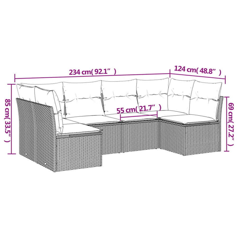 6-Delige Loungeset Met Kussens Poly Rattan Zwart