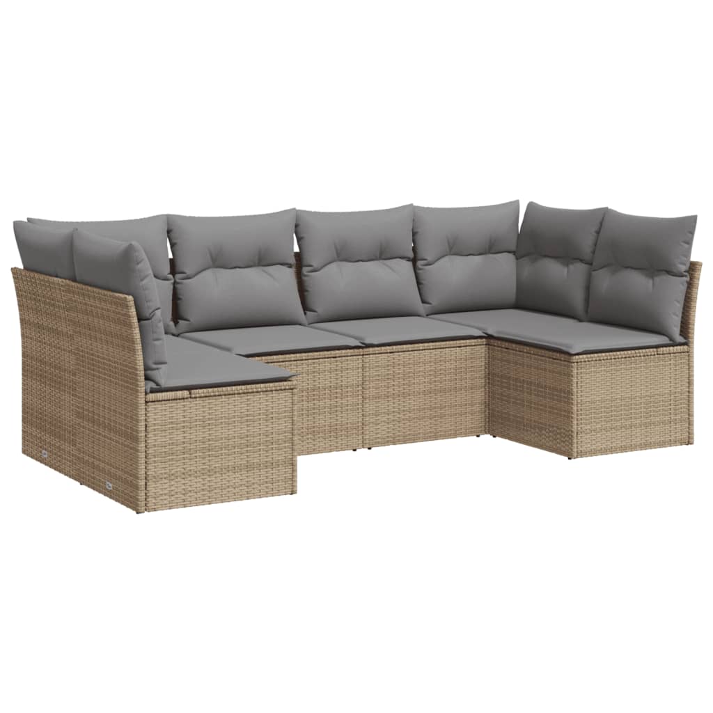 6-Delige Loungeset Met Kussens Poly Rattan Beige