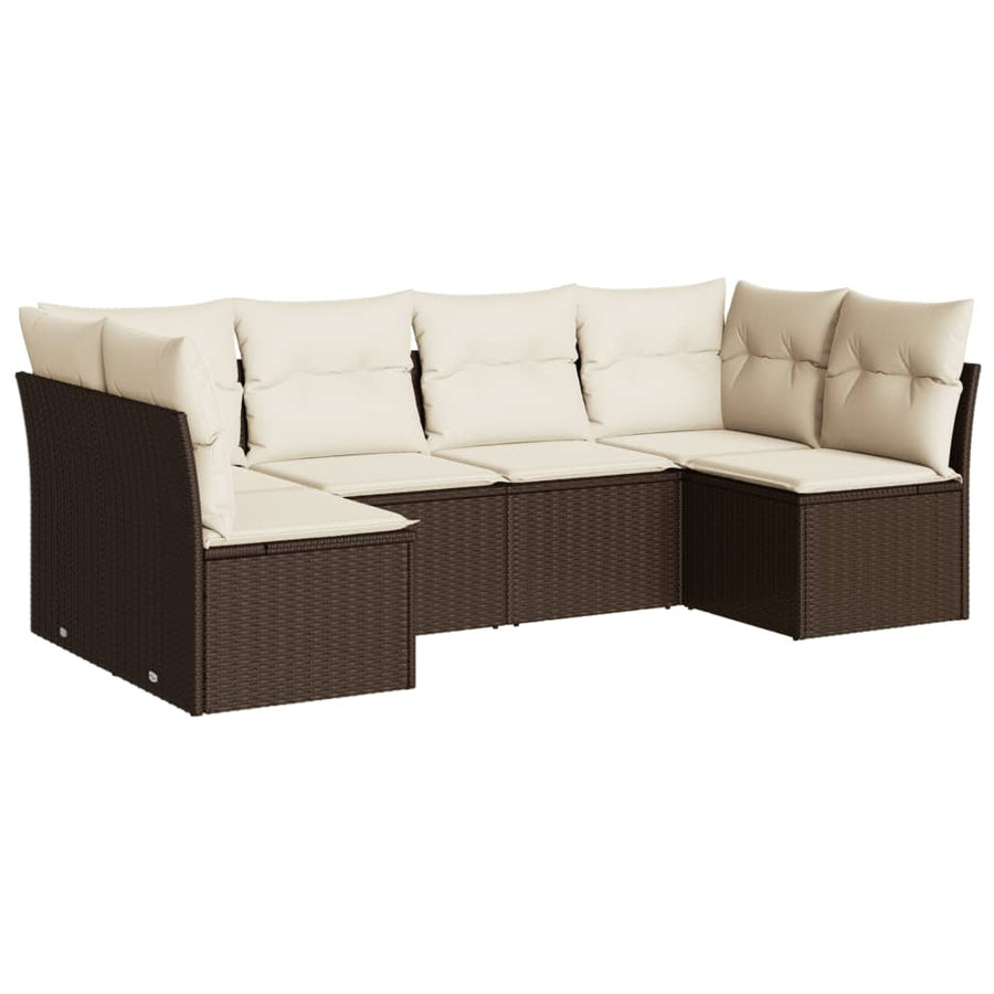 6-delige Loungeset met kussens poly rattan Bruin en crème Zonder tafel
