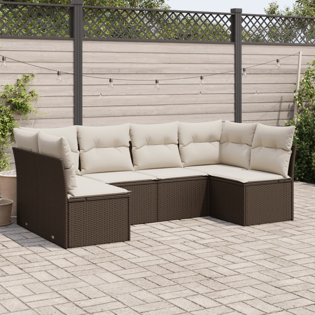 6-delige Loungeset met kussens poly rattan Bruin en crème Zonder tafel