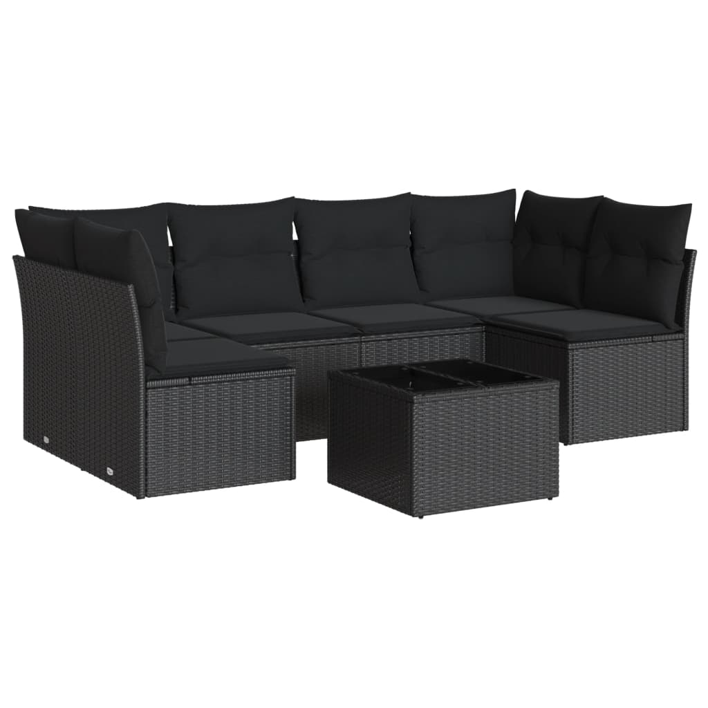 7-Delige Loungeset Met Kussens Poly Rattan Zwart