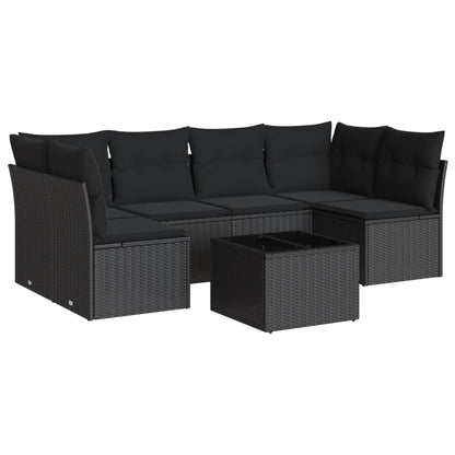 7-Delige Loungeset Met Kussens Poly Rattan Zwart