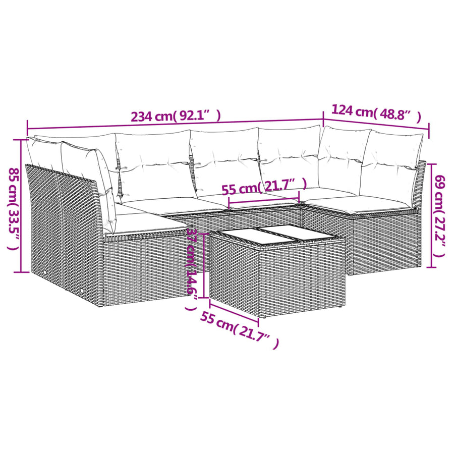 7-Delige Loungeset Met Kussens Poly Rattan Zwart