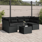 7-piece lounge set with cushions poly rattan black