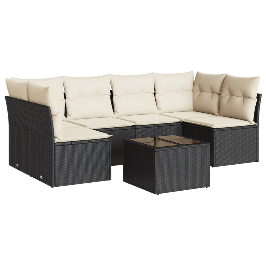 7-Delige Loungeset Met Kussens Poly Rattan Zwart