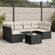 7-piece lounge set with cushions poly rattan black