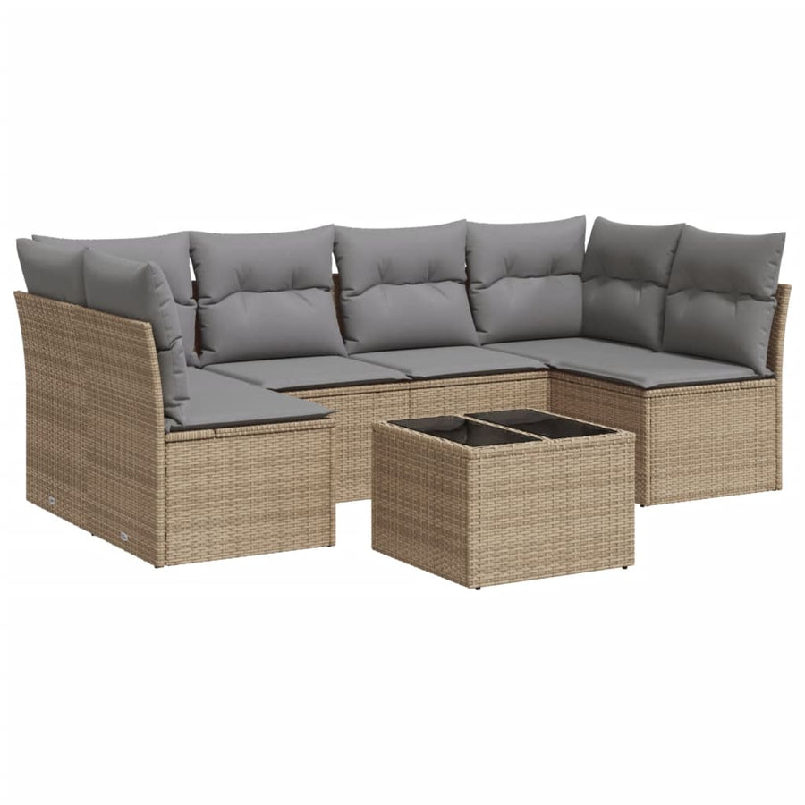 7-Delige Loungeset Met Kussens Poly Rattan Beige