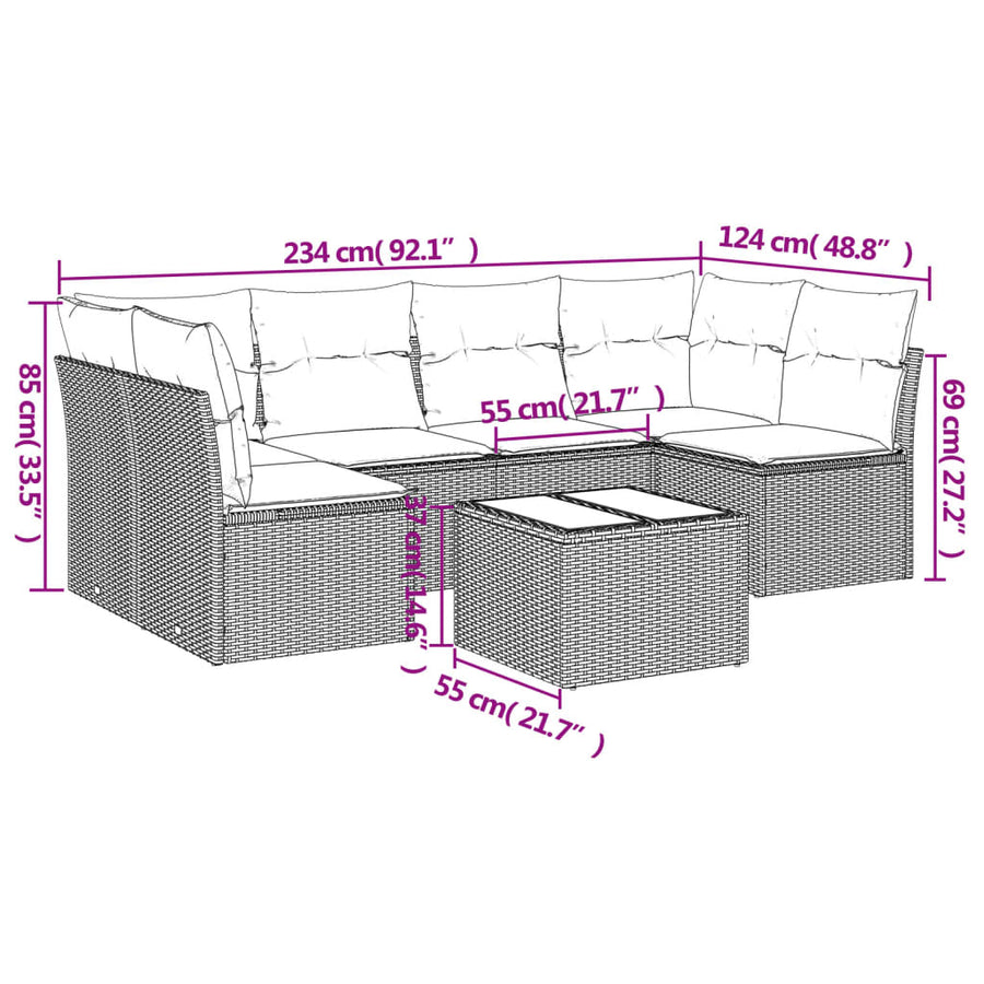 7-Delige Loungeset Met Kussens Poly Rattan Beige