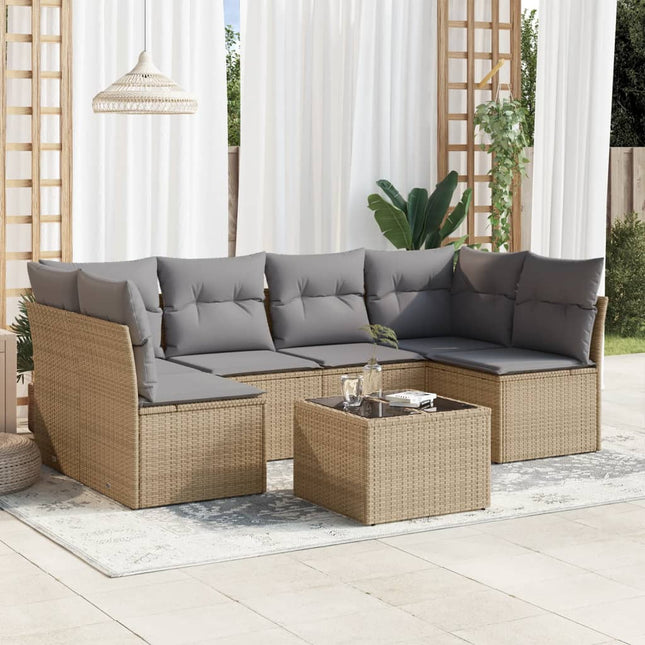 7-Delige Loungeset Met Kussens Poly Rattan Beige