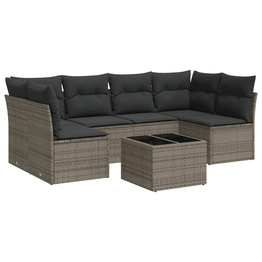 7-Delige Loungeset Met Kussens Poly Rattan Grijs