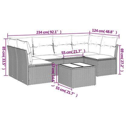 7-Delige Loungeset Met Kussens Poly Rattan Grijs