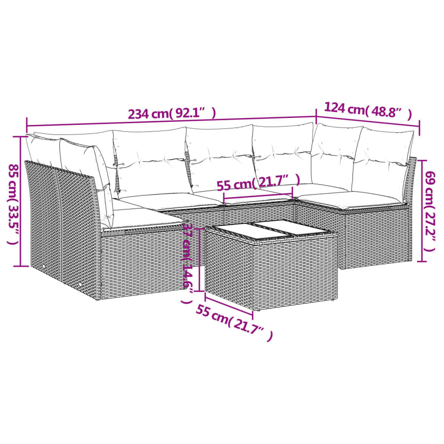 7-Delige Loungeset Met Kussens Poly Rattan Grijs
