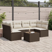 7-Piece Poly Rattan Lounge Set with Cushions Brown