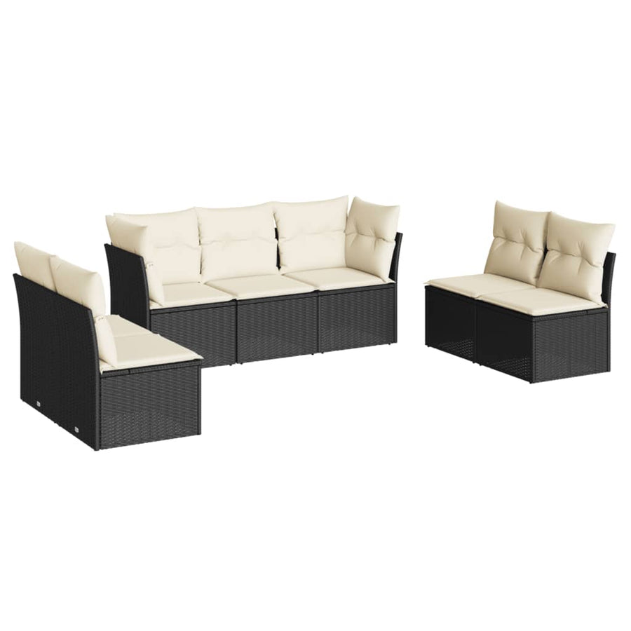 7-delige Loungeset met kussens poly rattan zwart Zwart en crème Zonder tafel
