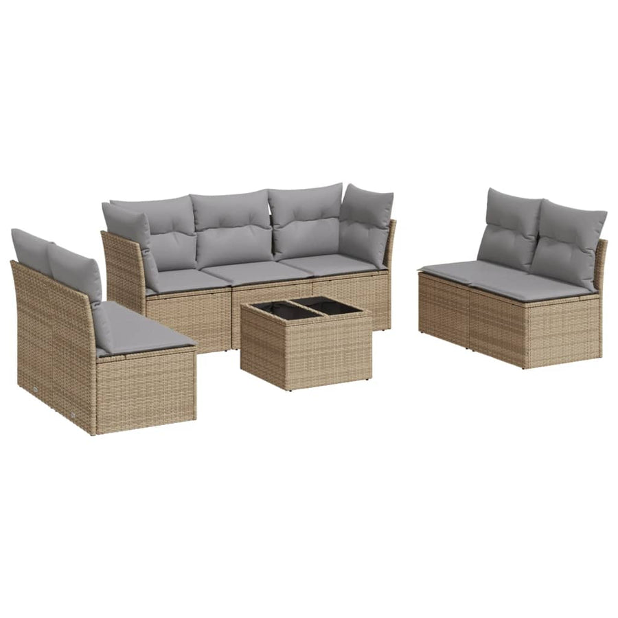 8-delige Loungeset met kussens poly rattan beige