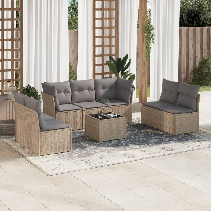 10-Delige Loungeset Met Kussens Poly Rattan Beige Blauw
