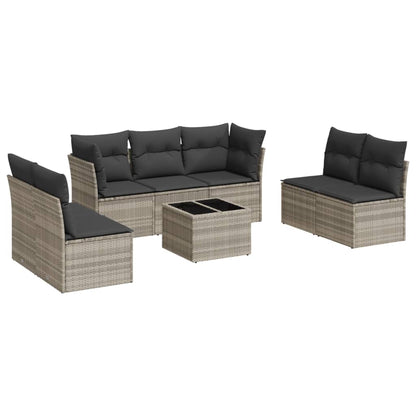 8-delige Loungeset met kussens poly rattan lichtgrijs
