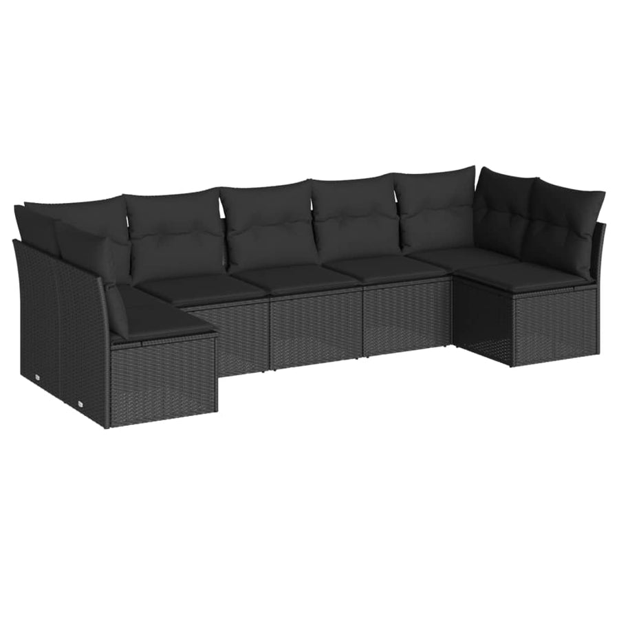 7-delige Loungeset met kussens poly rattan zwart Zwart Zonder tafel