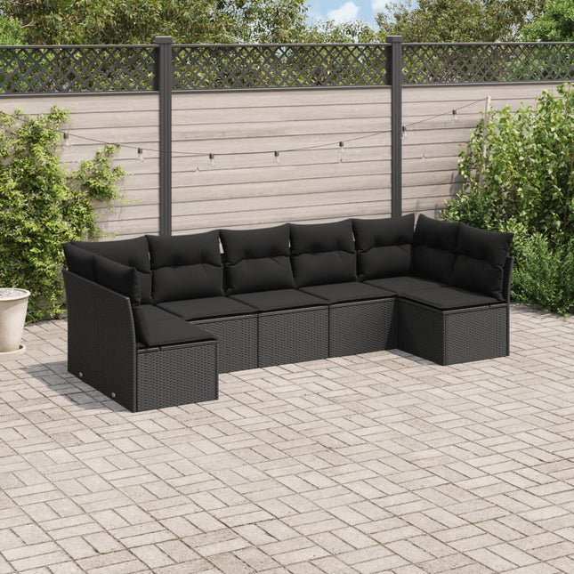 7-delige Loungeset met kussens poly rattan zwart Zwart Zonder tafel