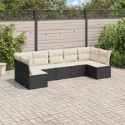 Loungeset poly rattan 7-delig zwart met kussens