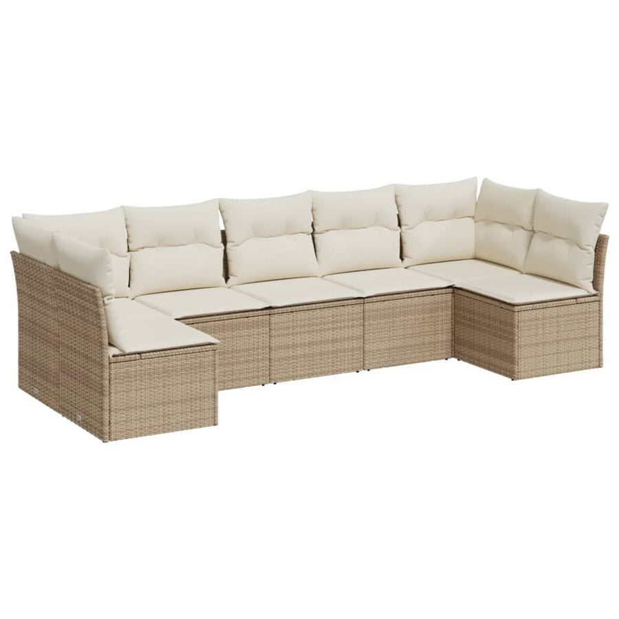 7-Delige Loungeset Met Kussens Poly Rattan Beige