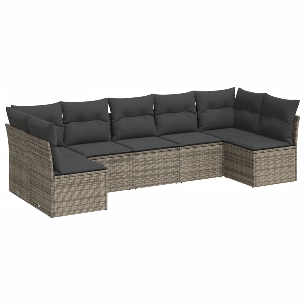 7-Delige Loungeset Met Kussens Poly Rattan Grijs
