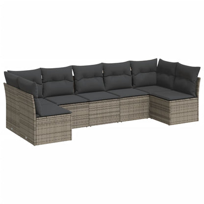 7-Delige Loungeset Met Kussens Poly Rattan Grijs