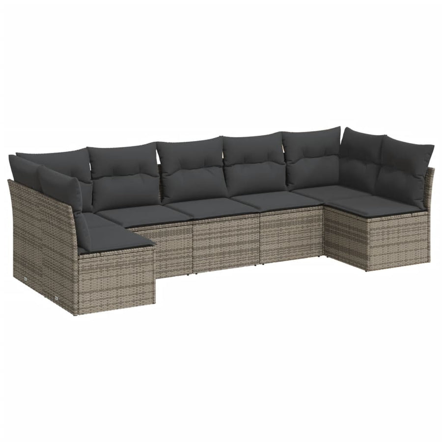 7-Delige Loungeset Met Kussens Poly Rattan Grijs