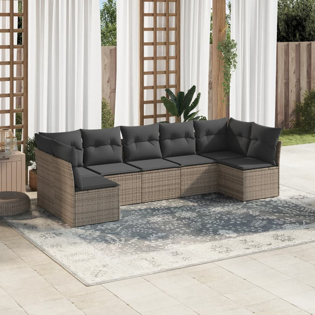 7-Delige Loungeset Met Kussens Poly Rattan Grijs