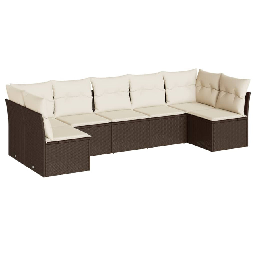 7-delige Loungeset met kussens poly rattan bruin Bruin en crème Zonder tafel