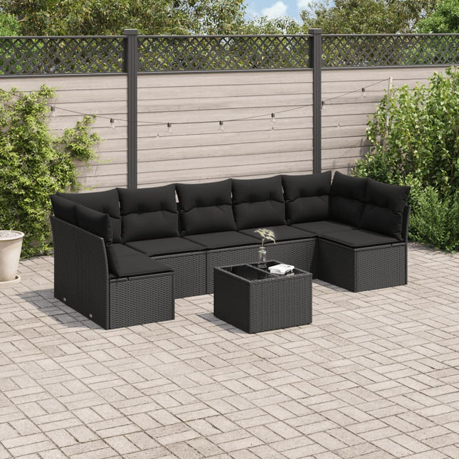 8-Delige Loungeset Met Kussens Poly Rattan Zwart