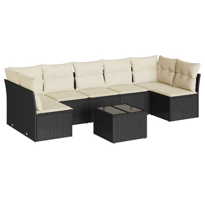8-delige Loungeset met kussens poly rattan Zwart en crème Met tafel