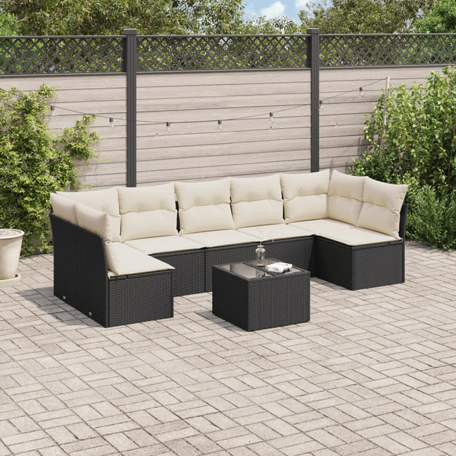 8-delige Loungeset met kussens poly rattan Zwart en crème Met tafel