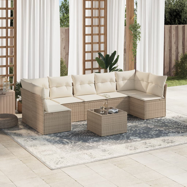 8-Delige Loungeset Met Kussens Poly Rattan Beige