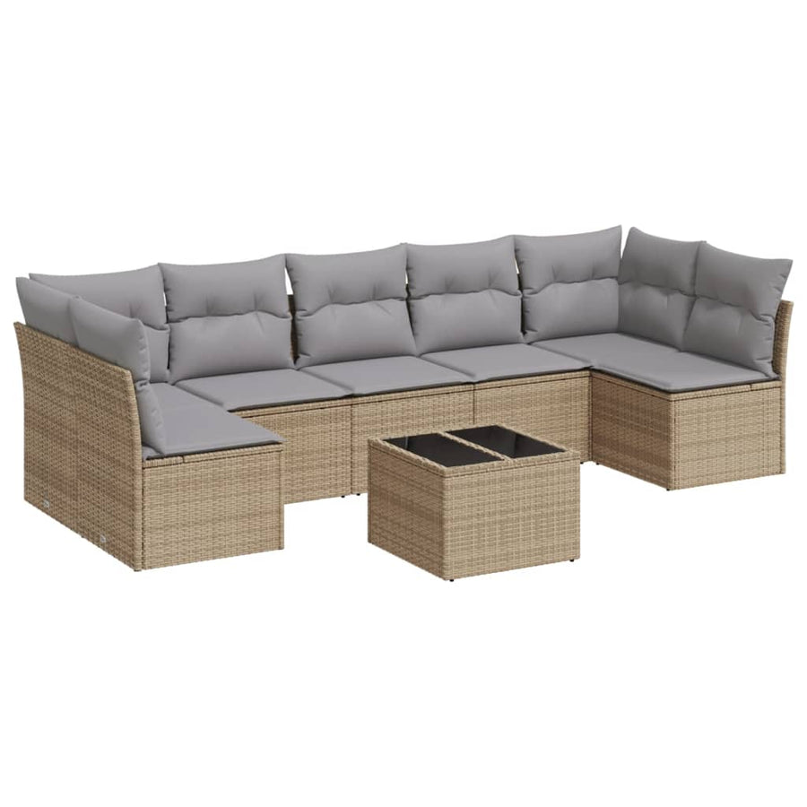 8-Delige Loungeset Met Kussens Poly Rattan Beige